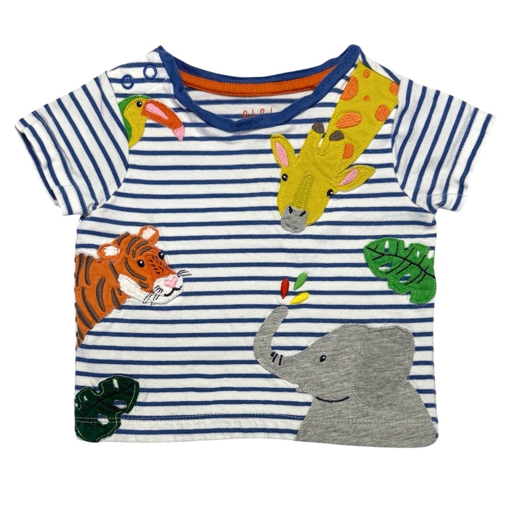 Baby Boden Peeking Animals Appliqué Top Blue White Stripe 3-6 Mons (68cm)